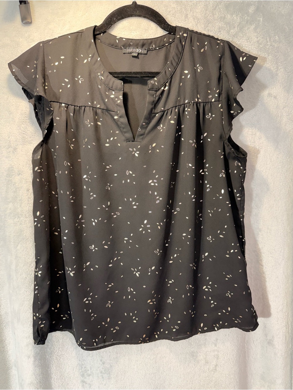 Papermoon Black Golden Floral Cap-Sleeve Blouse